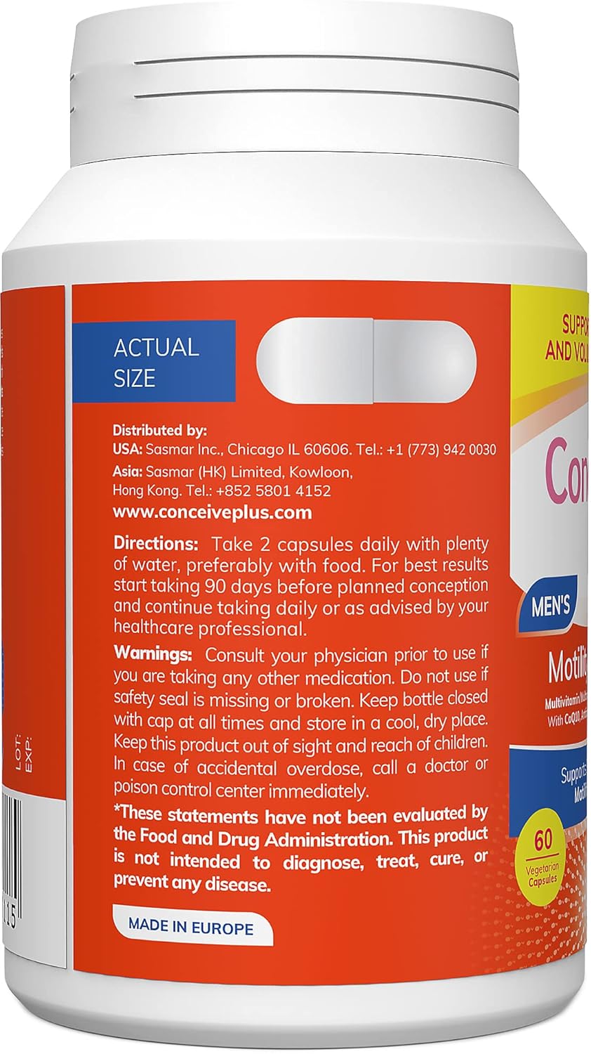 Men's Fertility Supplement with Vitamin D, E, Zinc, Antioxidants - Sperm Count, Motility Boost - 60 Capsules