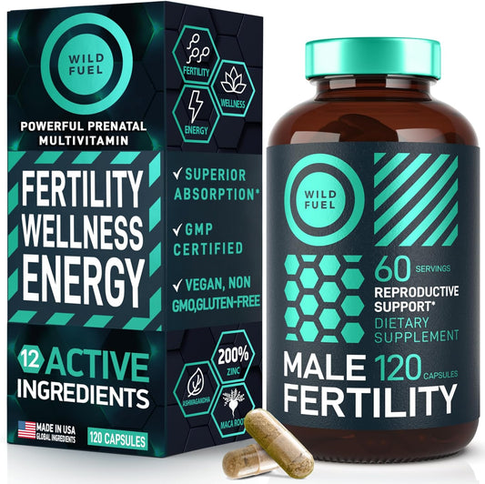 Men's Fertility Support Supplements with Maca Root, Ashwagandha, and Zinc - Natural Prenatal Vitamins for Him - 120 Capsules for 60 Days