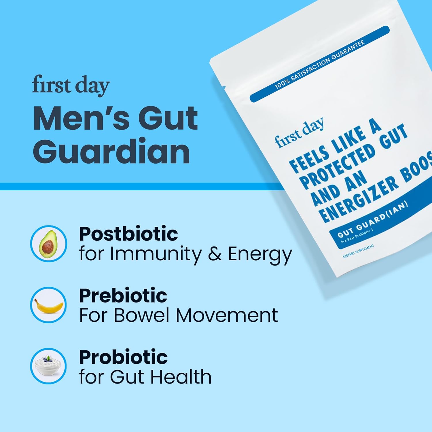 Men’s Gut Guardian Tribiotic Gummies: 3-in-1 Prebiotic, Probiotic & Postbiotic for Digestive, Oral Health & Immune Support - 30 Days