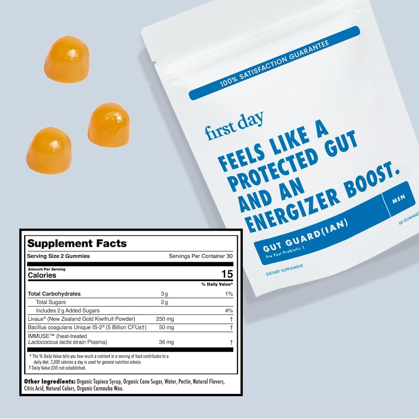 Men’s Gut Guardian Tribiotic Gummies: 3-in-1 Prebiotic, Probiotic & Postbiotic for Digestive, Oral Health & Immune Support - 30 Days