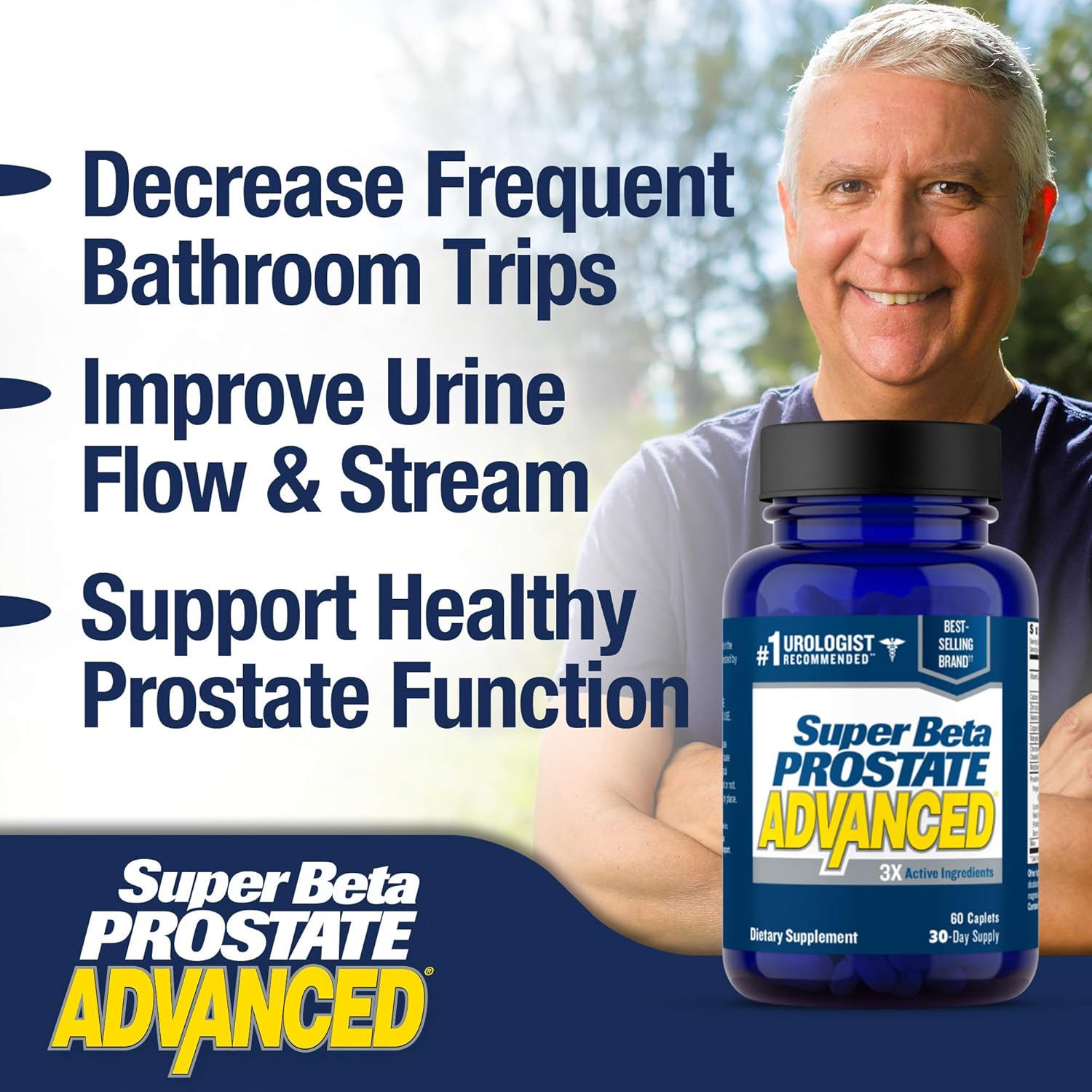 Men's Health Support: SUPER BETA PROSTATE Advanced Supplement for Prostate Health, Sleep, Bladder, Beta Sitosterol - 120 Caplets (2-Pack)