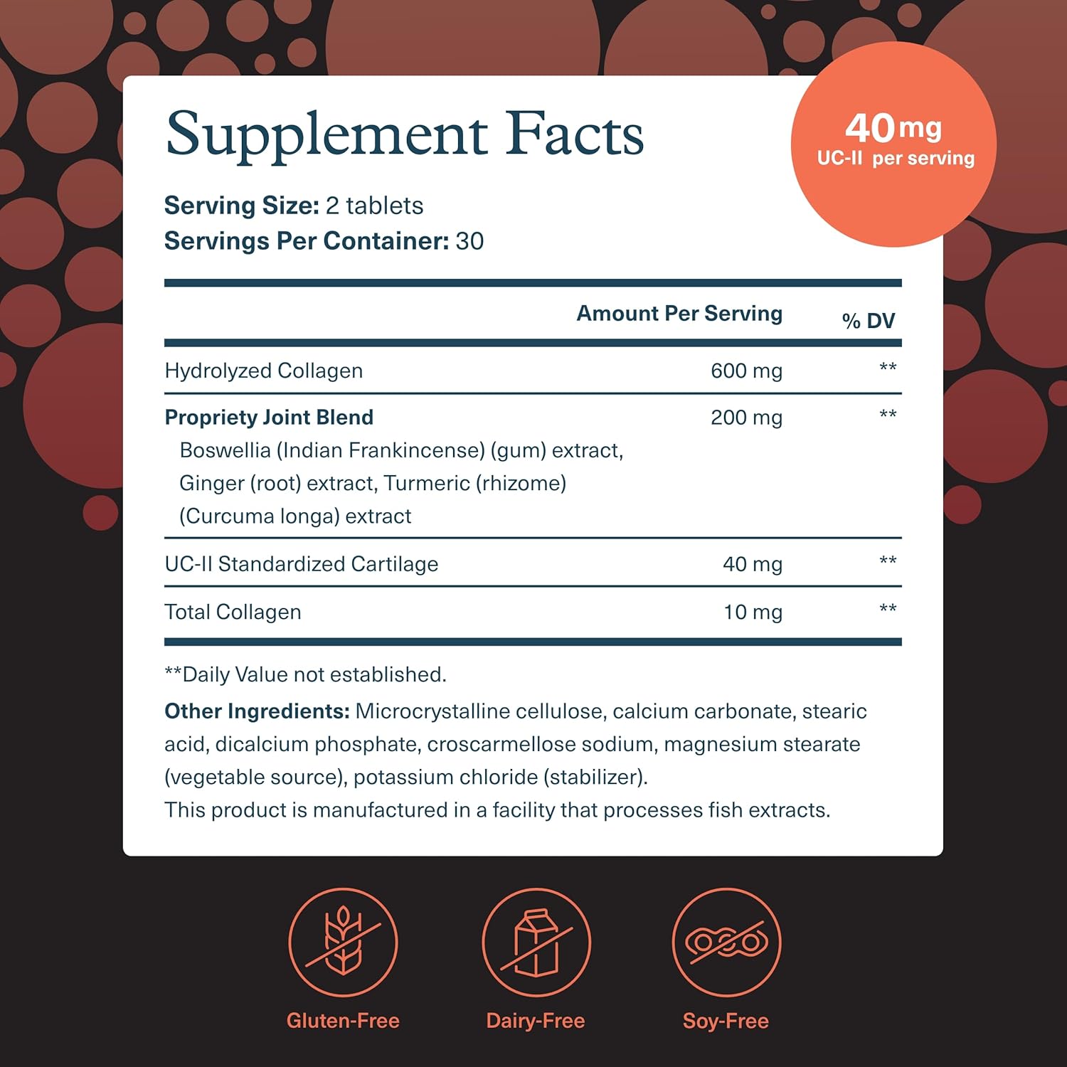 Men's Joint Complex with Hydrolyzed Collagen, Boswellia, Turmeric, Ginger - Joint Support, 60 Tablets, Dairy/Soy/Gluten Free