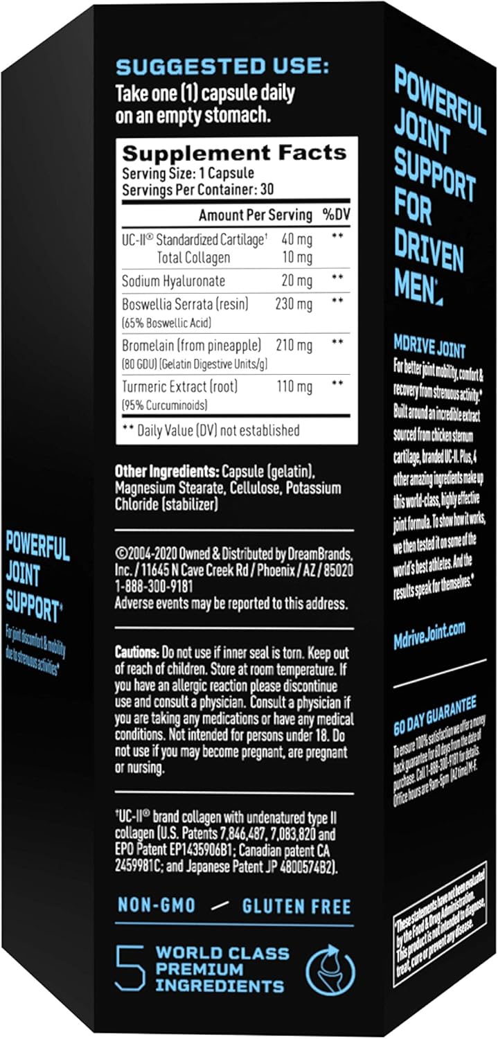Men's Joint Support Supplement - Promotes Healthy Joint Function, Flexibility, & Mobility - With UC-II Collagen, Turmeric Curcumin, & Hyaluronic Acid - 30ct