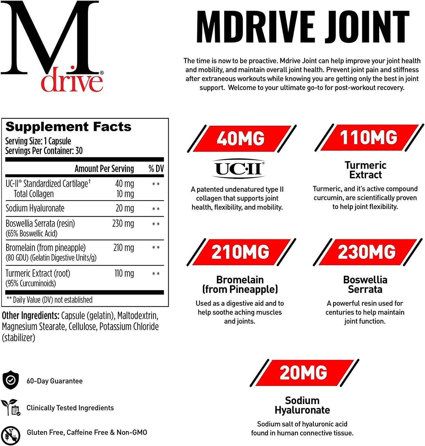 Men's Joint Support Supplement - Promotes Healthy Joint Function, Flexibility, & Mobility - With UC-II Collagen, Turmeric Curcumin, & Hyaluronic Acid - 30ct