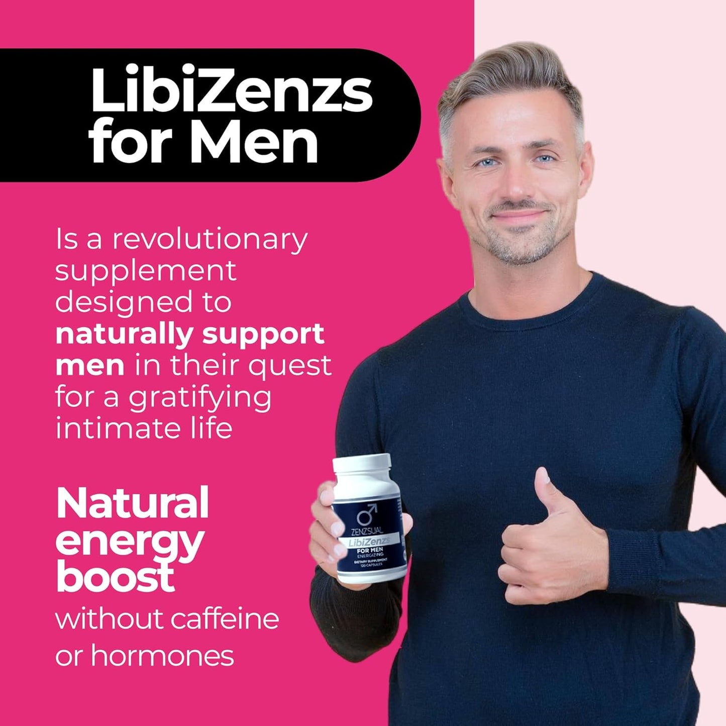 Men's Libido Boosting Supplement - Natural Blend with Ginseng, Maca, Ashwagandha - Increases Testosterone - Gluten Free (120 Caps)