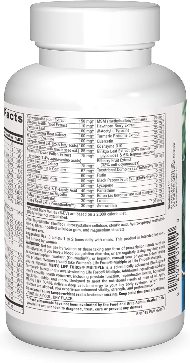 Men's Life Force 90 Tablets by Source Naturals - Daily Multivitamin for Men's Health and Vitality