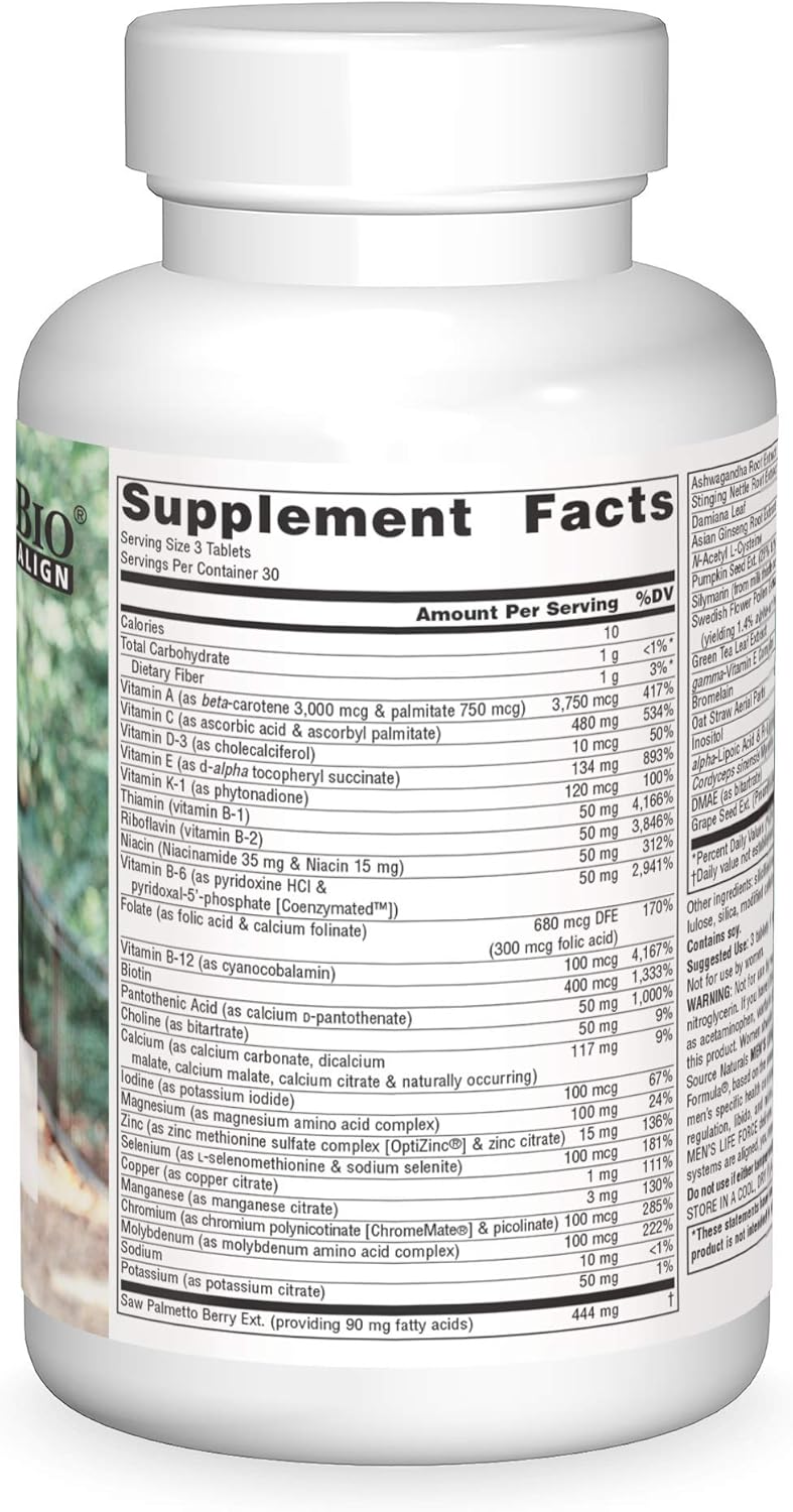 Men's Life Force 90 Tablets by Source Naturals - Daily Multivitamin for Men's Health and Vitality