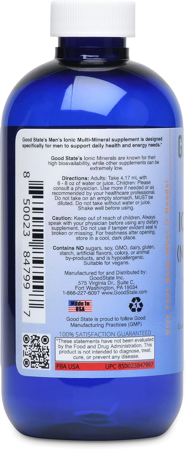 Men's Liquid Ionic Multi Mineral Supplement - Good State Ionic Man | Vegan-Friendly | 15 Minerals | 8 oz. Bottle