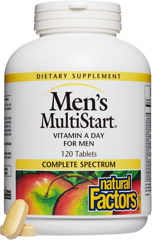 Men's MultiStart Daily Multivitamin by Natural Factors, 120 Tablets for Immune Health & Energy, 60 Servings