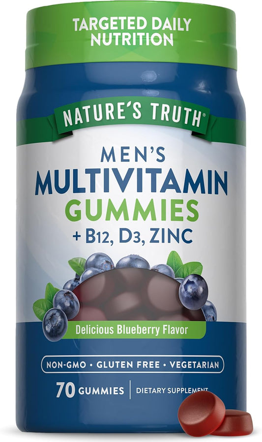 Men's Multivitamin Gummies with B12, D3, & Zinc | Blueberry Flavor | 70 Count | Vegetarian, Non-GMO, Gluten Free