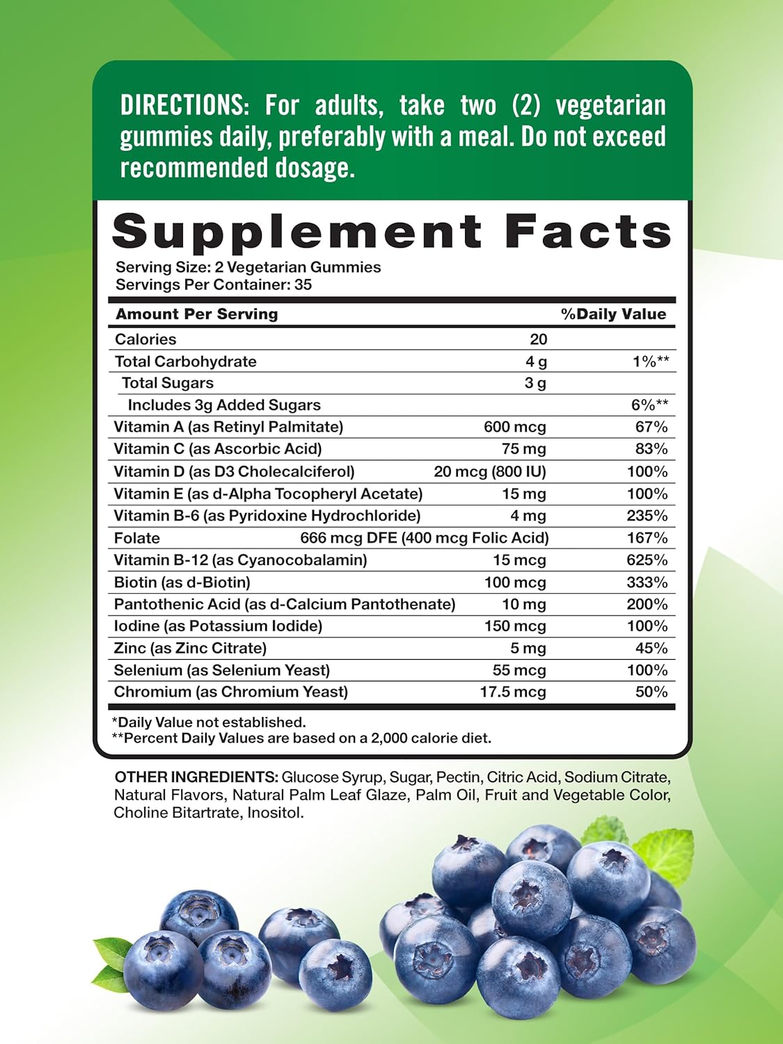 Men's Multivitamin Gummies with B12, D3, & Zinc | Blueberry Flavor | 70 Count | Vegetarian, Non-GMO, Gluten Free