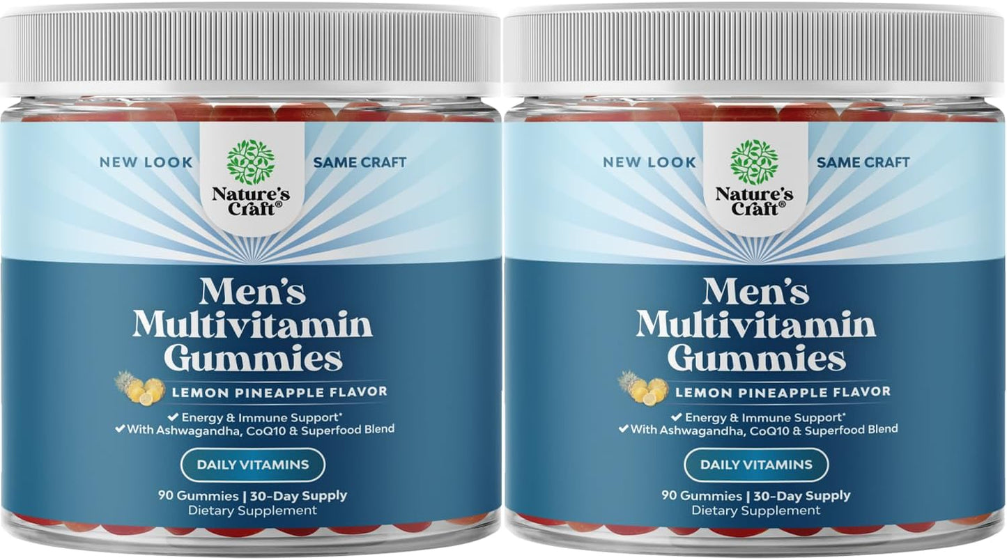 Men's Multivitamin Gummies with Superfood Complex, CoQ10, and Ashwagandha - Daily Energy and Immunity Support - Vegetarian (2 Month Supply)