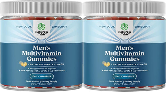 Men's Multivitamin Gummies with Superfood Complex, CoQ10, and Ashwagandha - Daily Energy and Immunity Support - Vegetarian (2 Month Supply)