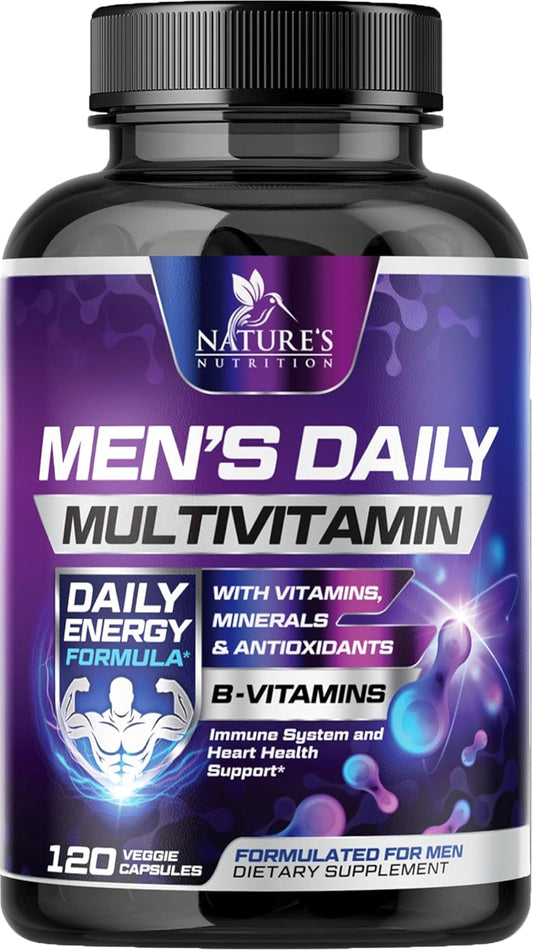 Men's Multivitamin with Vitamin A, C, D, E, B12, Zinc - Daily Nutritional Support Supplement for Immune Health & Energy - 120 Capsules