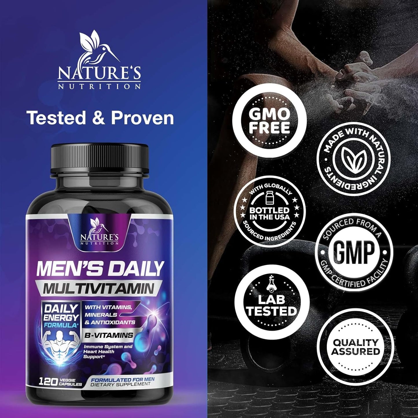 Men's Multivitamin with Vitamin A, C, D, E, B12, Zinc - Daily Nutritional Support Supplement for Immune Health & Energy - 120 Capsules