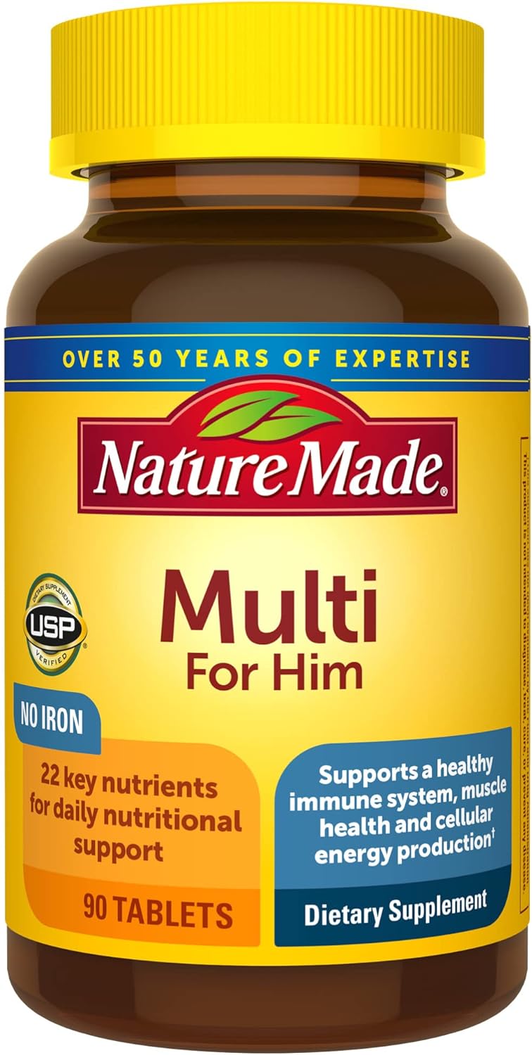 Men's Multivitamin Without Iron for Daily Nutrition, 90 Tablets - 90 Day Supply