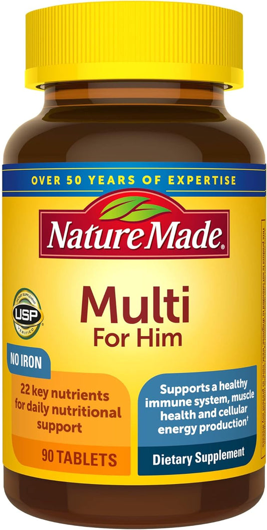 Men's Multivitamin Without Iron for Daily Nutrition, 90 Tablets - 90 Day Supply