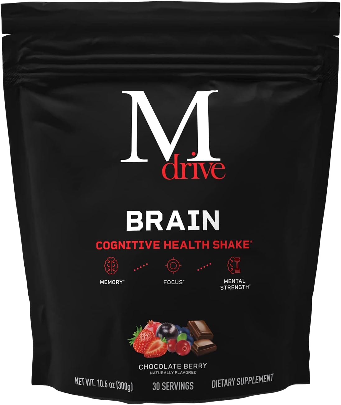 Men's Nootropic Brain Shake - Boost Memory, Focus, and Cognitive Function - Chocolate Berry Flavor - 30 Servings
