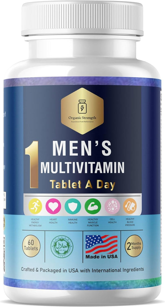 Men's Organic Daily Multivitamin & Multimineral Supplement for Enhanced Energy - Effortless Multi Vitamin with 60 Tablets