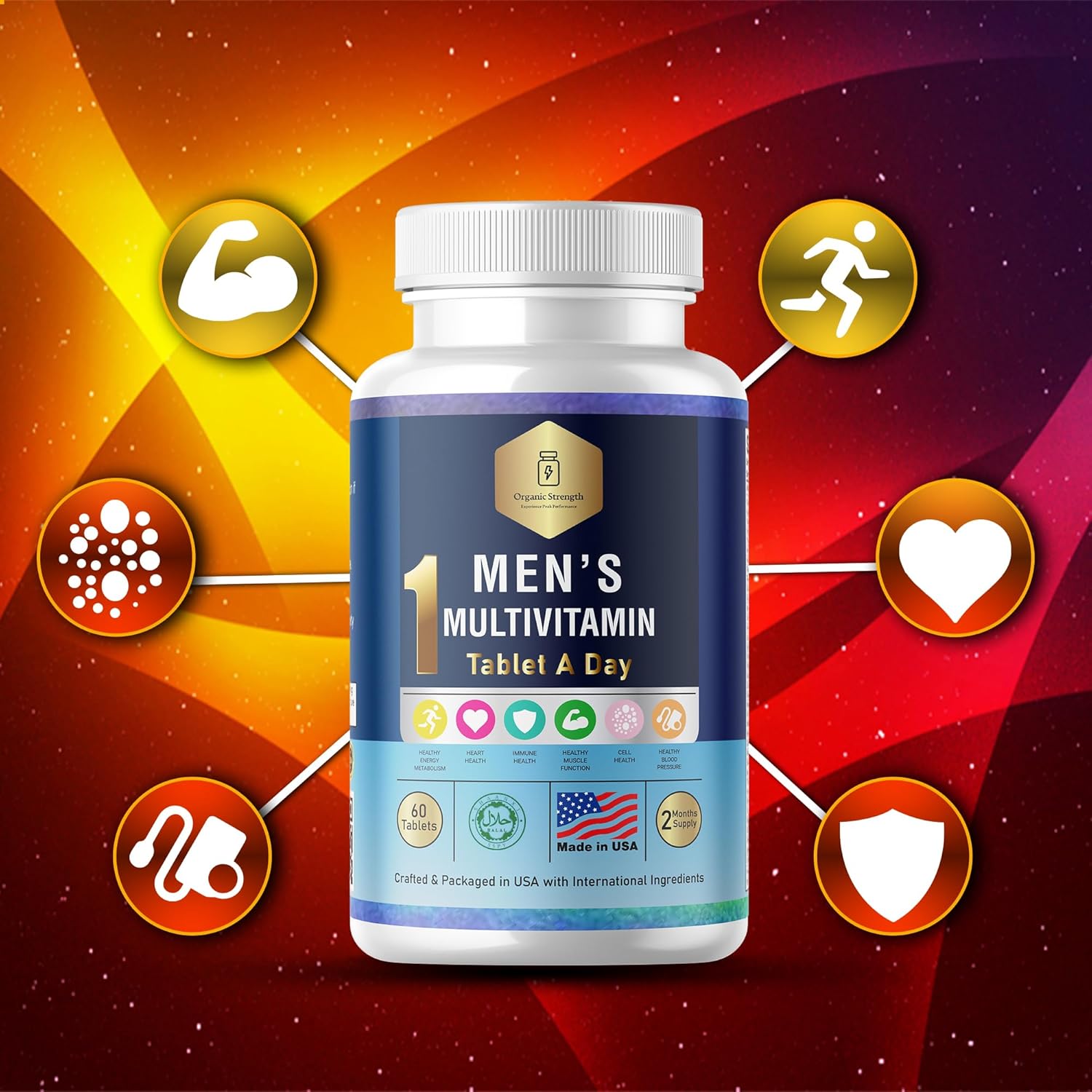 Men's Organic Daily Multivitamin & Multimineral Supplement for Enhanced Energy - Effortless Multi Vitamin with 60 Tablets