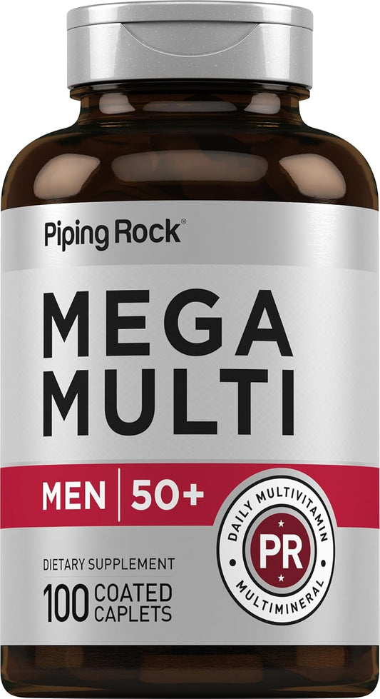 Men's Over 50 Multivitamin Caplets with Vitamin D3, Potassium, Folate - 100 Count - Non-GMO, Gluten Free