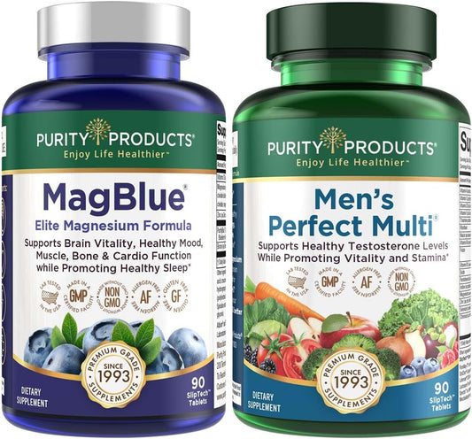Men's Perfect Multi + MagBlue Bundle - Magnesium Bisglycinate Chelate Buffered + Vitamin D3 for Healthy Vitality, Energy + More