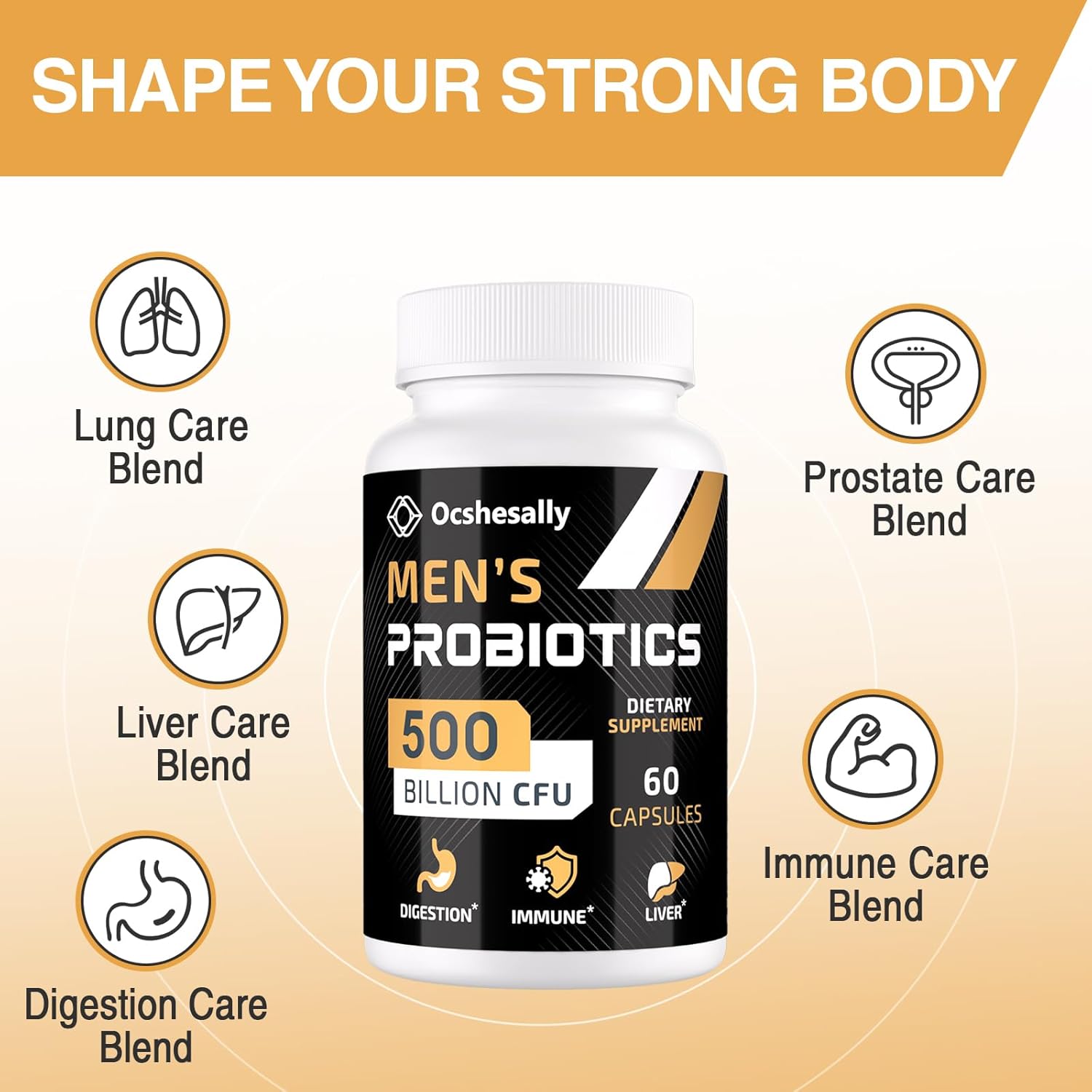 Men's Probiotic Supplement with 500 Billion CFUs & 12 Strains, Turmeric, Cranberry, Goji - Digestive, Immune, Urinary Tract Health - 60-Day Supply