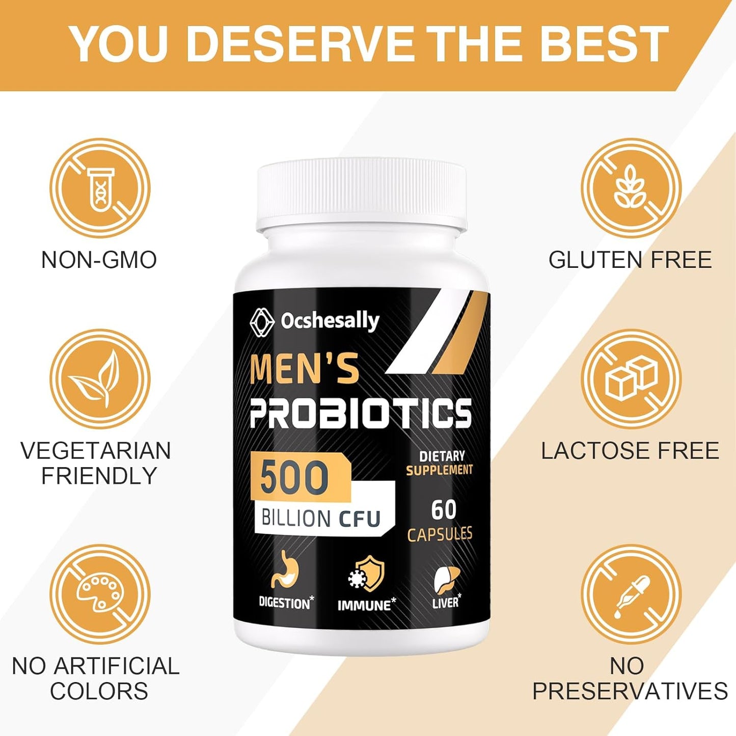 Men's Probiotic Supplement with 500 Billion CFUs & 12 Strains, Turmeric, Cranberry, Goji - Digestive, Immune, Urinary Tract Health - 60-Day Supply