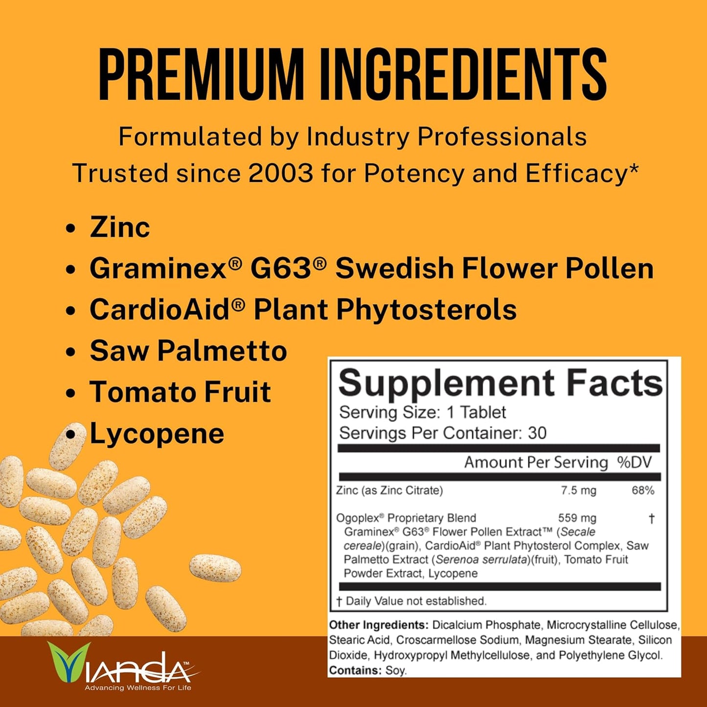 Men's Prostate Health Supplement with Swedish Flower Pollen, Saw Palmetto & Lycopene - 3 Pack of 30 Tablets - 1 A Day Formula
