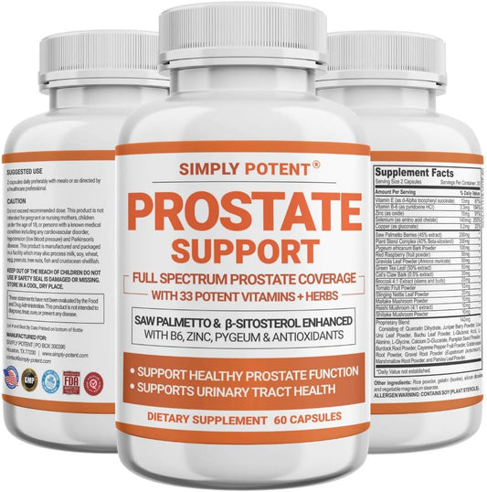 Men's Saw Palmetto Prostate Health Supplements with 33 Vitamins & Herbs - Supports Healthy Urination Frequency, Flow, and Sleep - 60 Capsules
