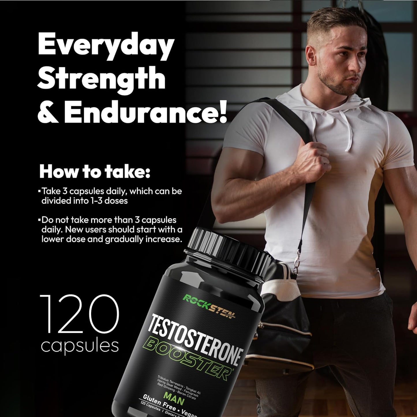 Men's Strength & Stamina Enhancer Supplement with Tribulus Terrestris & Tongkat Ali - Enhance Stamina, Energy, Muscle Growth - Test Boost Capsules for Bodybuilding & Workouts