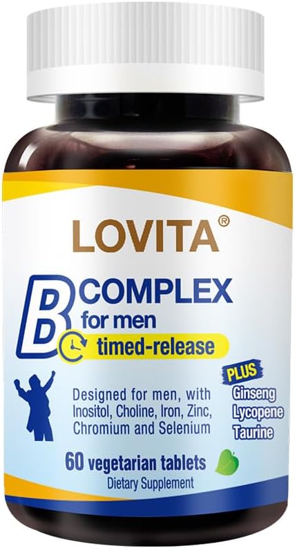 Men's Timed-Release B Complex Supplement - Boost Energy & Metabolism with 10 Vitamin Bs - Vegetarian Tablets (60 Count)