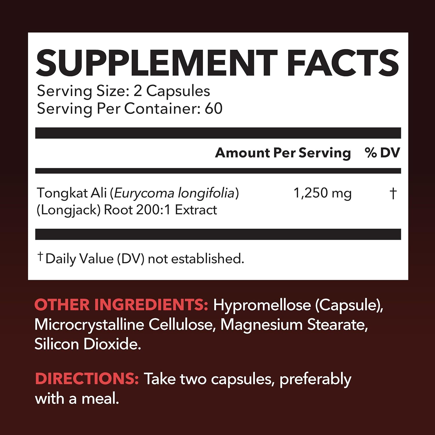 Men's Tongkat Ali Longjack Capsules - 1,250mg Per Serving - Eurycoma Longifolia Extract - Supports Male Health, Energy, Performance - 120 Count - Non-GMO, Vegetarian - 2 Month Supply