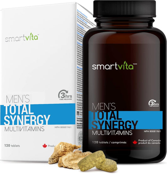 Men's Total Synergy Multivitamins with Saw Palmetto - Vegan Formula for Energy, Brain, Heart, and Eye Health - 120 Tablets for Ages 25-65+