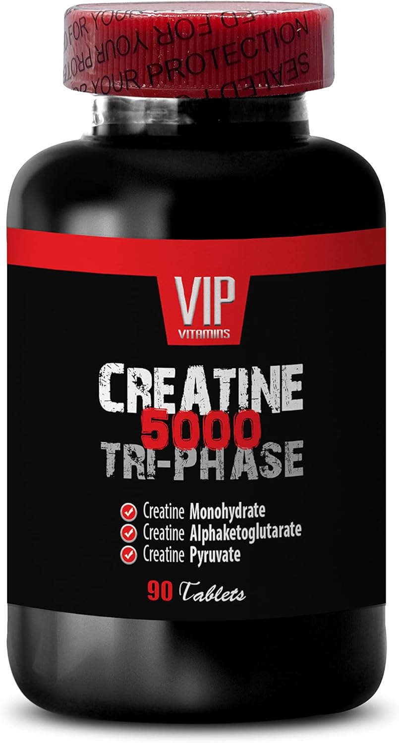 Men's VIP CREATINE TRI-Phase Bodybuilding Supplements - 3X Monohydrate Pills for Muscle Gain and Recovery - Unflavored HCL Formula - 90 Tabs