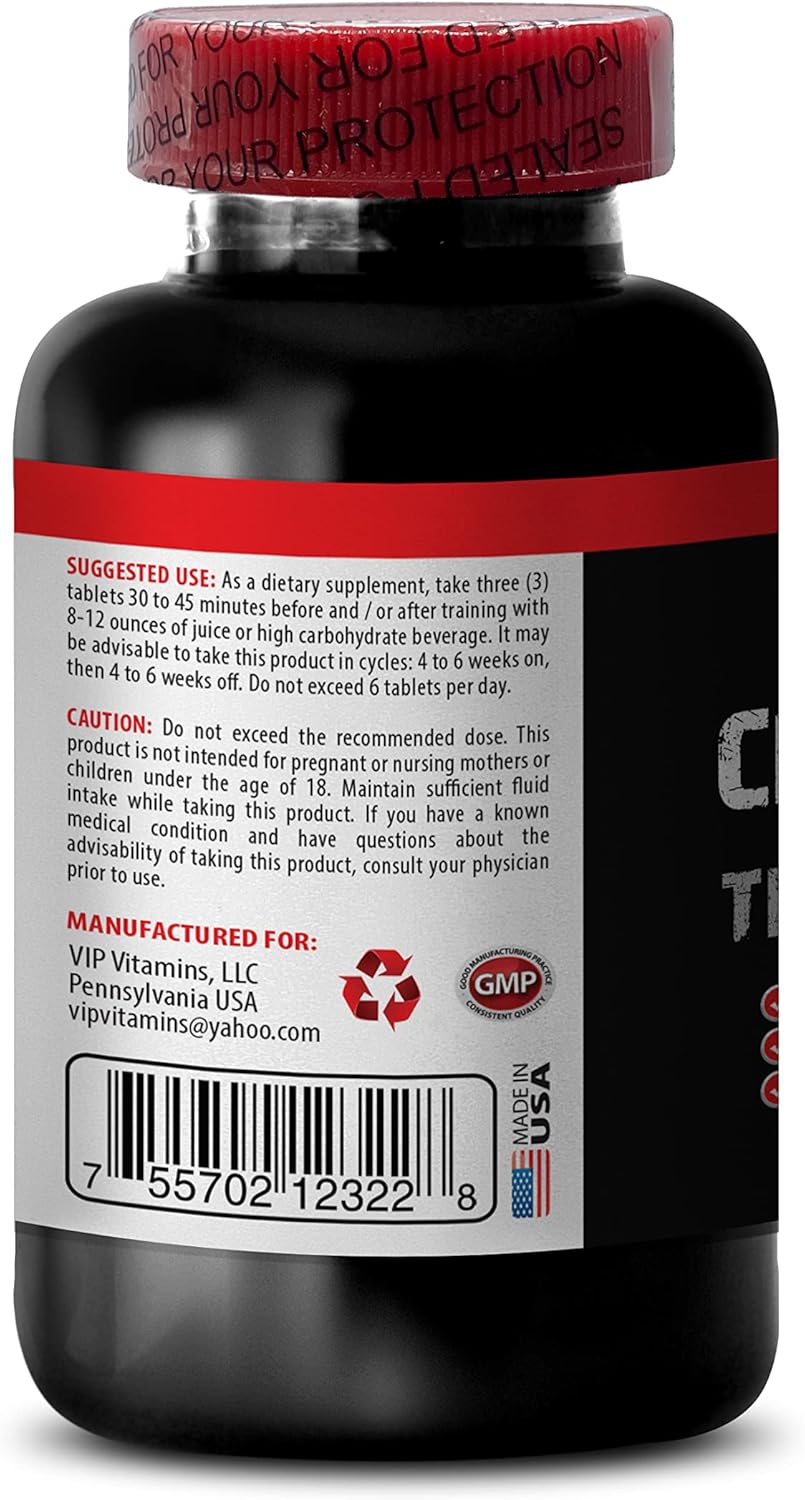 Men's VIP CREATINE TRI-Phase Bodybuilding Supplements - 3X Monohydrate Pills for Muscle Gain and Recovery - Unflavored HCL Formula - 90 Tabs