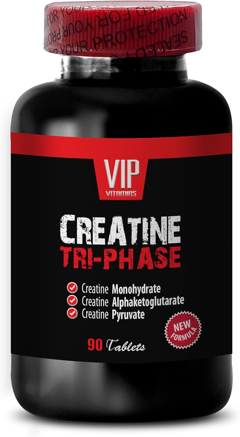 Men's VIP CREATINE TRI-Phase Bodybuilding Supplements - 3X Monohydrate Pills for Muscle Gain and Recovery - Unflavored HCL Formula - 90 Tabs