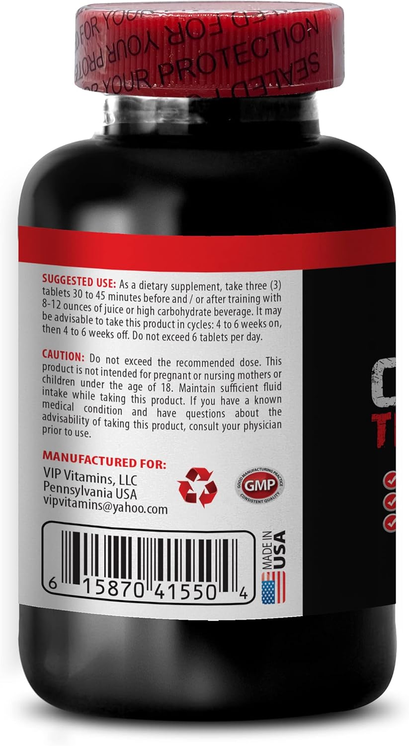 Men's VIP CREATINE TRI-Phase Bodybuilding Supplements - 3X Monohydrate Pills for Muscle Gain and Recovery - Unflavored HCL Formula - 90 Tabs