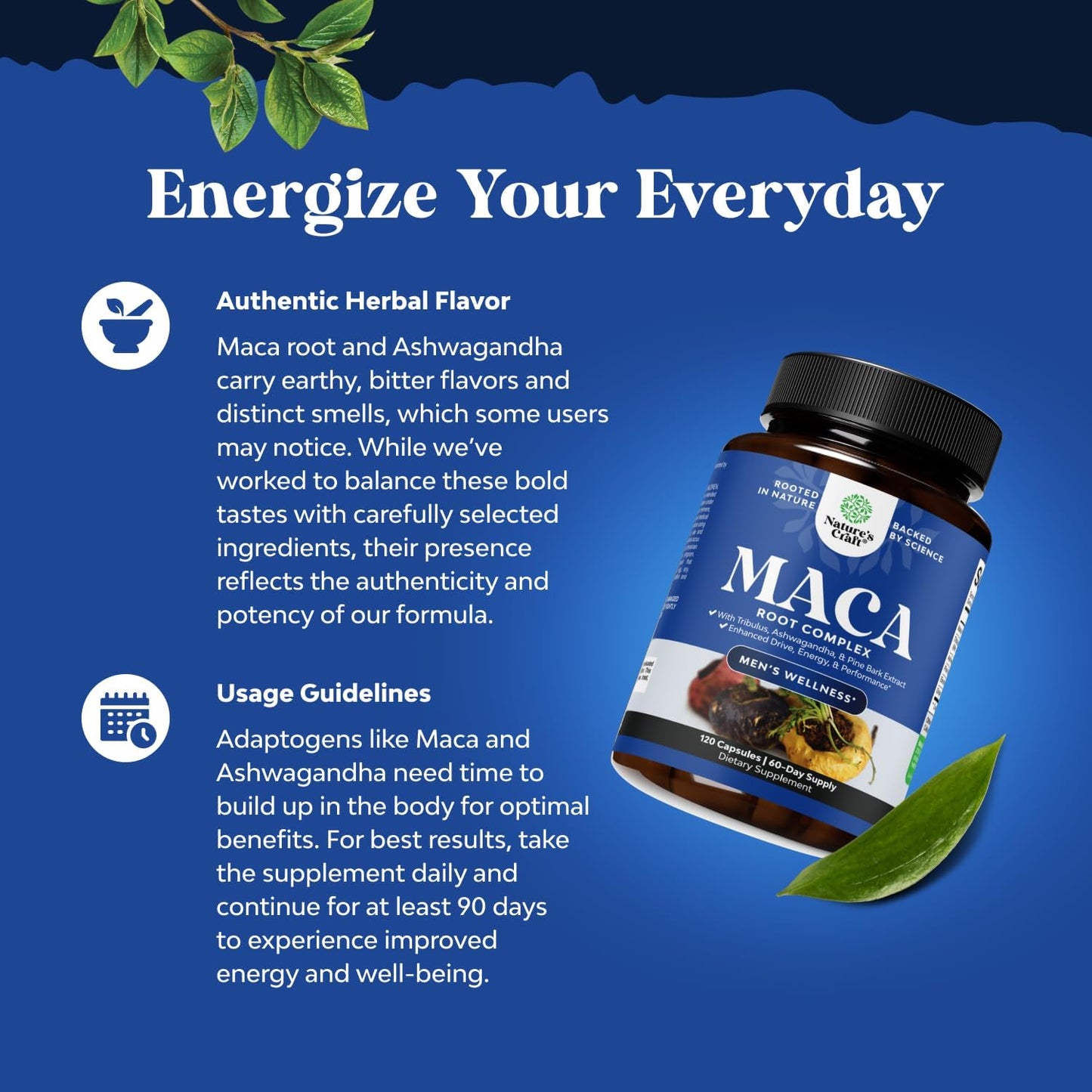 Men's Wellness Supplement with Black Maca Root, Siberian Ginseng, and Ashwagandha - Herbal Capsules for General Health - 60 Servings