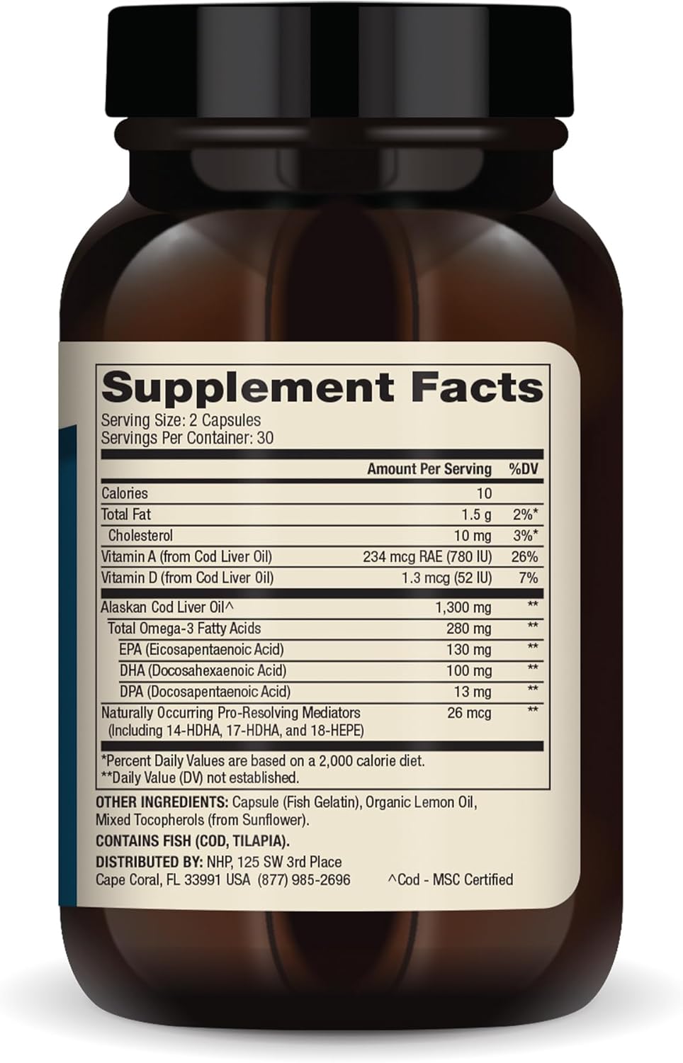 Mercola Cod Liver Oil Capsules, 1,300mg, 30 Servings, Brain, Bone & Joint Health Support, Non-GMO, MSC Certified