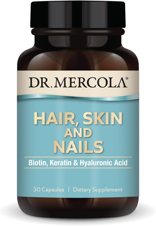 Mercola Hair, Skin and Nails Dietary Supplement with Biotin, Keratin & Hyaluronic Acid - 30 Capsules, Non-GMO Formula for Youthful Appearance