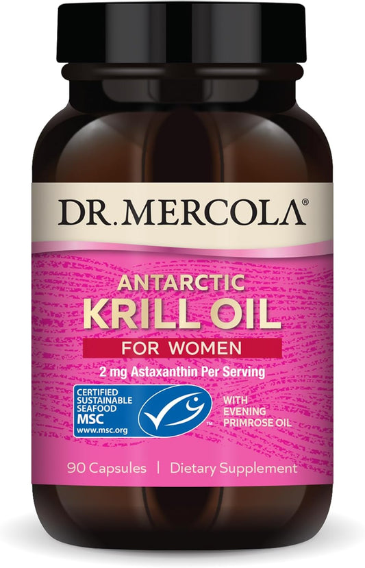Mercola Krill Oil for Women with Astaxanthin and Evening Primrose Oil - 90 Capsules - Hormonal Support - Non-GMO - MSC Certified