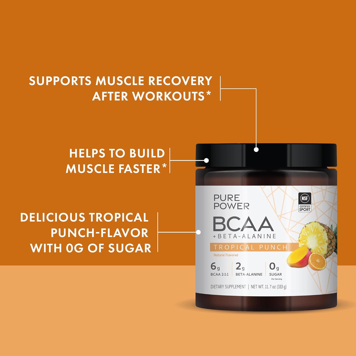 Mercola Pure Power BCAA + Beta-Alanine, Tropical Punch Flavor, 11.7 oz - 30 Servings, Non-GMO, Sugar-Free