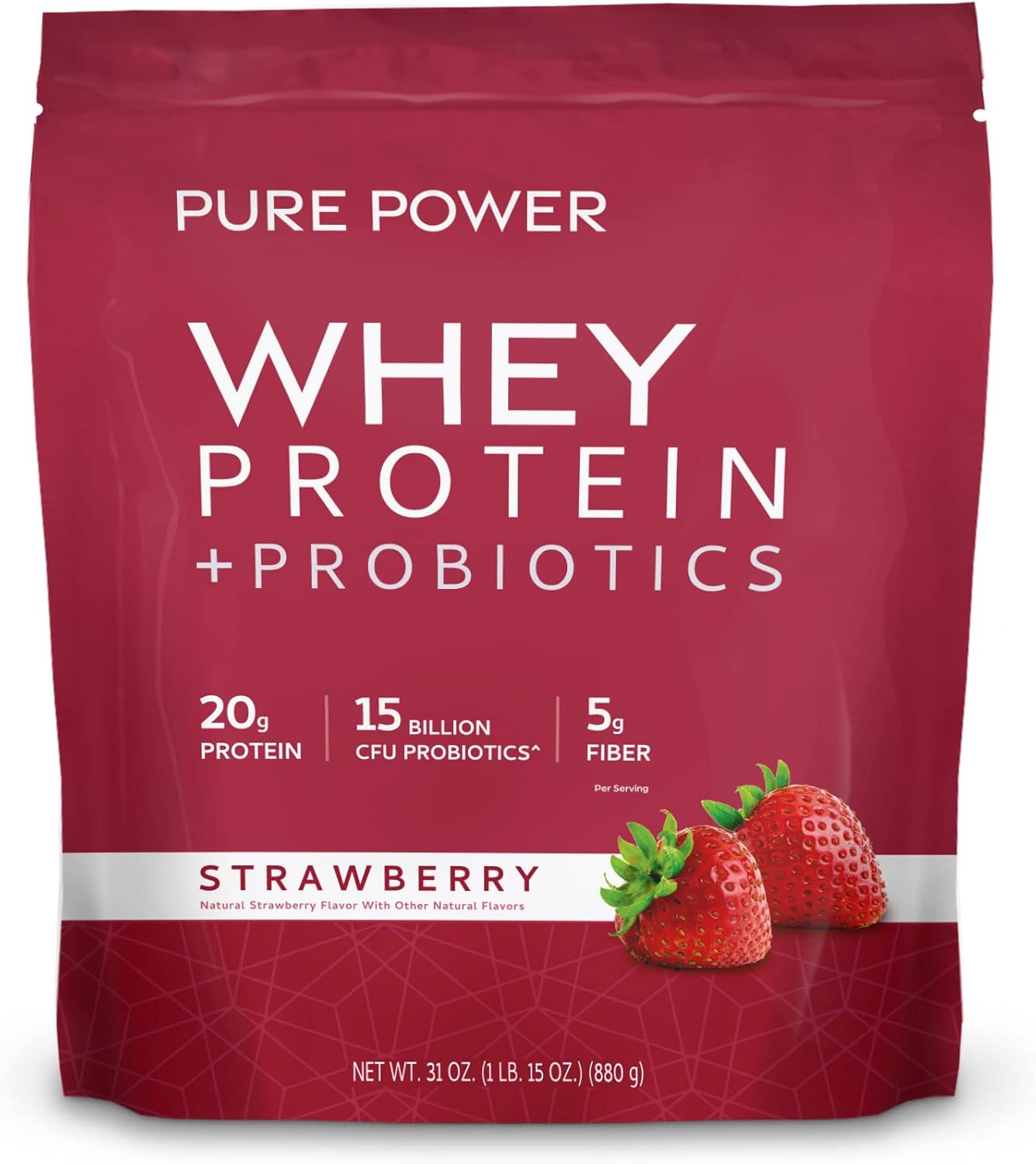 Mercola Pure Power Whey Gusset, Strawberry Flavor, 22 Servings, 1 lb 15 oz, Non-GMO, Gluten-Free, Soy-Free