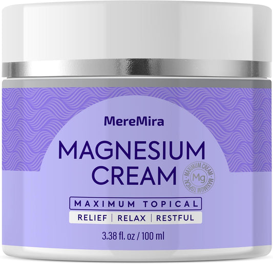 MereMira Lavender Magnesium Cream: Nighttime Muscle Relief & Sleep Aid - Restless Leg & Joint Care Lotion - Deep Relaxation Formula - 3.38 Fl Oz
