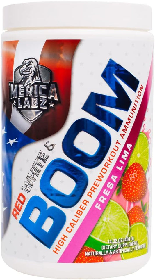 Merica Labz Red, White, and Boom Pre Workout with VasoDrive-AP®, 350mg Caffeine, Max Energy and Pump, 20 Servings