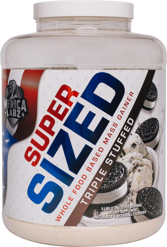 Merica Labz Super Sized Mass Gainer with 46g Protein & Digestive Enzymes, 5 lbs (Triple Stuffed)