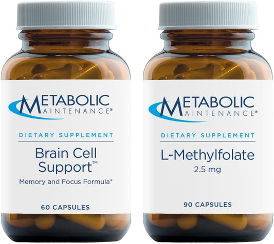 Metabolic Maintenance Brain Cell Support with L-Methylfolate - Memory and Focus Supplement with Ginkgo and Methylated Folate (60 Caps)