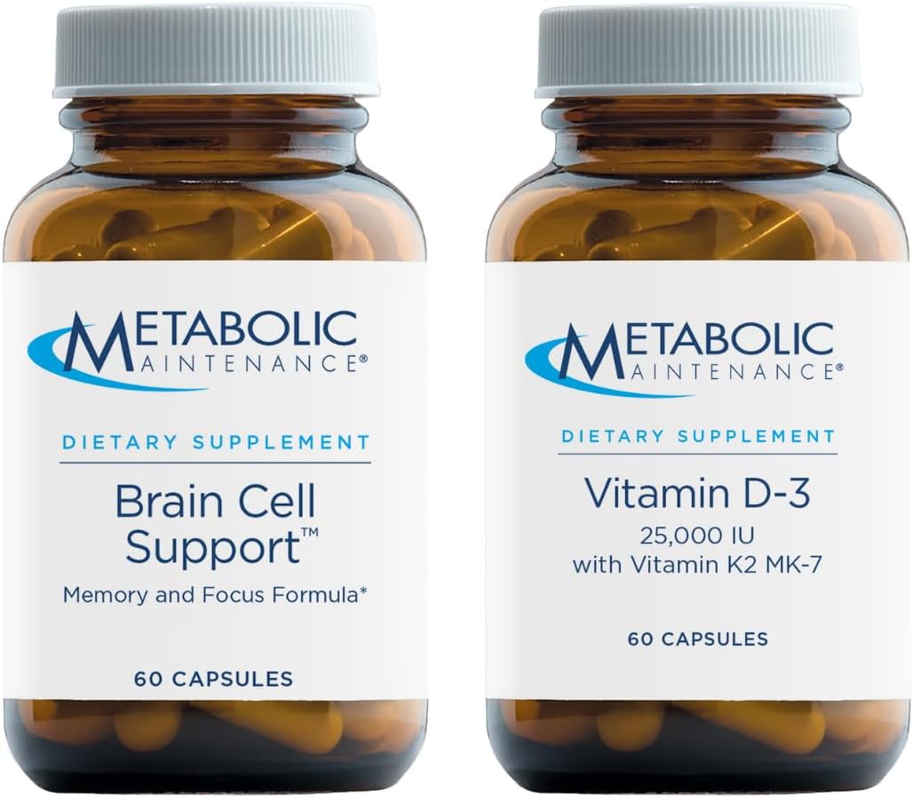 Metabolic Maintenance Brain Cell + Vitamin D3 25,000 IU (60 Caps) - Citicoline, DMAE, Ginkgo & More for Memory & Focus, Potent Vitamin D with K2 for Bone Health & Density