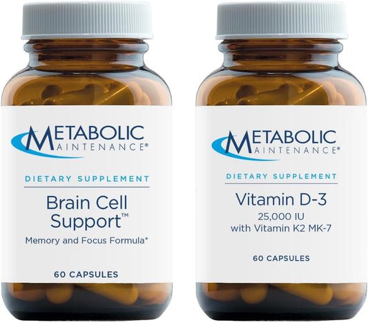 Metabolic Maintenance Brain Cell + Vitamin D3 25,000 IU (60 Caps) - Citicoline, DMAE, Ginkgo & More for Memory & Focus, Potent Vitamin D with K2 for Bone Health & Density